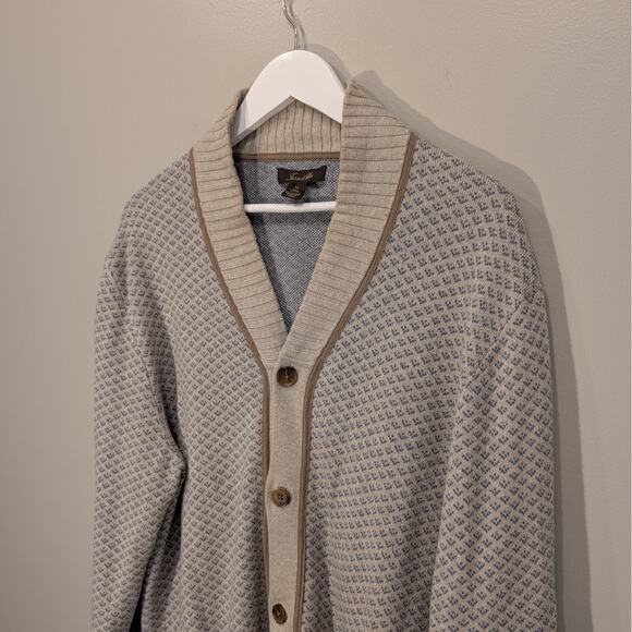 Tasso Elba Sweater Mens Large Beige Blue Cardigan Knit Preppy Grandpa - Size XL - Picture 3 of 7
